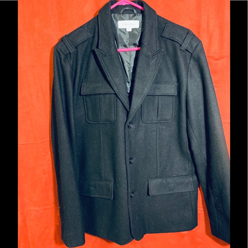 CALVIN KLEIN WOOL PEACOAT. GRAY, NEW, SZ MED, MINT